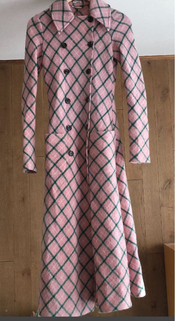 極美品 miu miu ミュウミュウ 　チェック　ロング　コート MIU MIU(ミュウミュウ) / ロングコート/36/ウール/ピンク/チェック