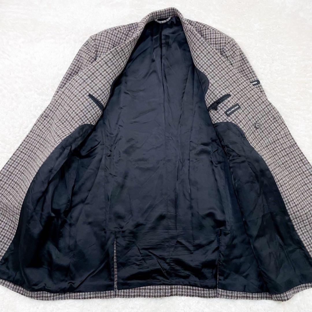 未使用級 BALENCIAGA チェック柄 ダブルブレスト チェスターコート L
