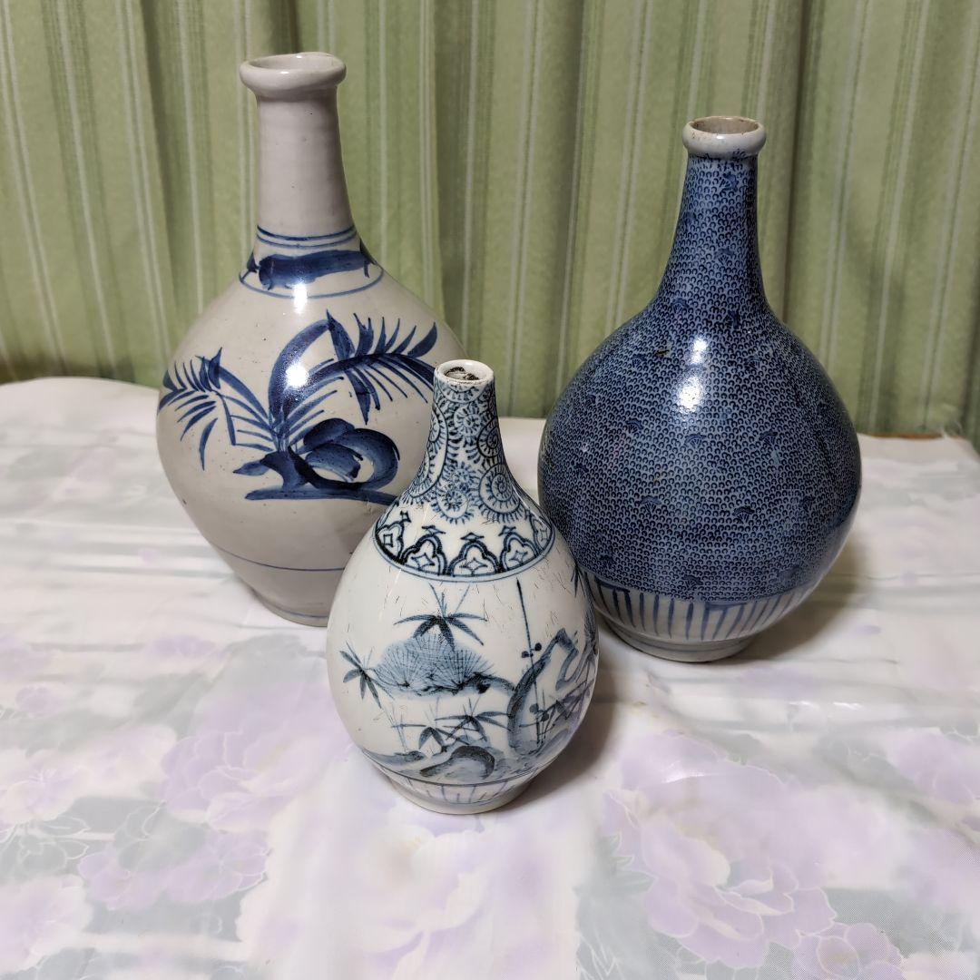 古伊万里、笹徳利、微塵徳利、松竹唐草模様徳利３点セツト 伊万里 たこ唐草 おみき徳利 古伊万里 江戸 時代 蛸唐草 徳利 骨董品