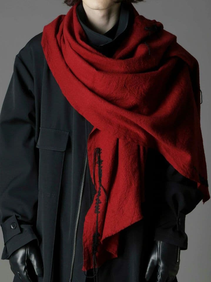 ヨウジヤマモト　グラウンドワイ　ボルドーステッチマフラー 中古・古着通販】Yohji Yamamoto pour homme (ヨウジヤマモト