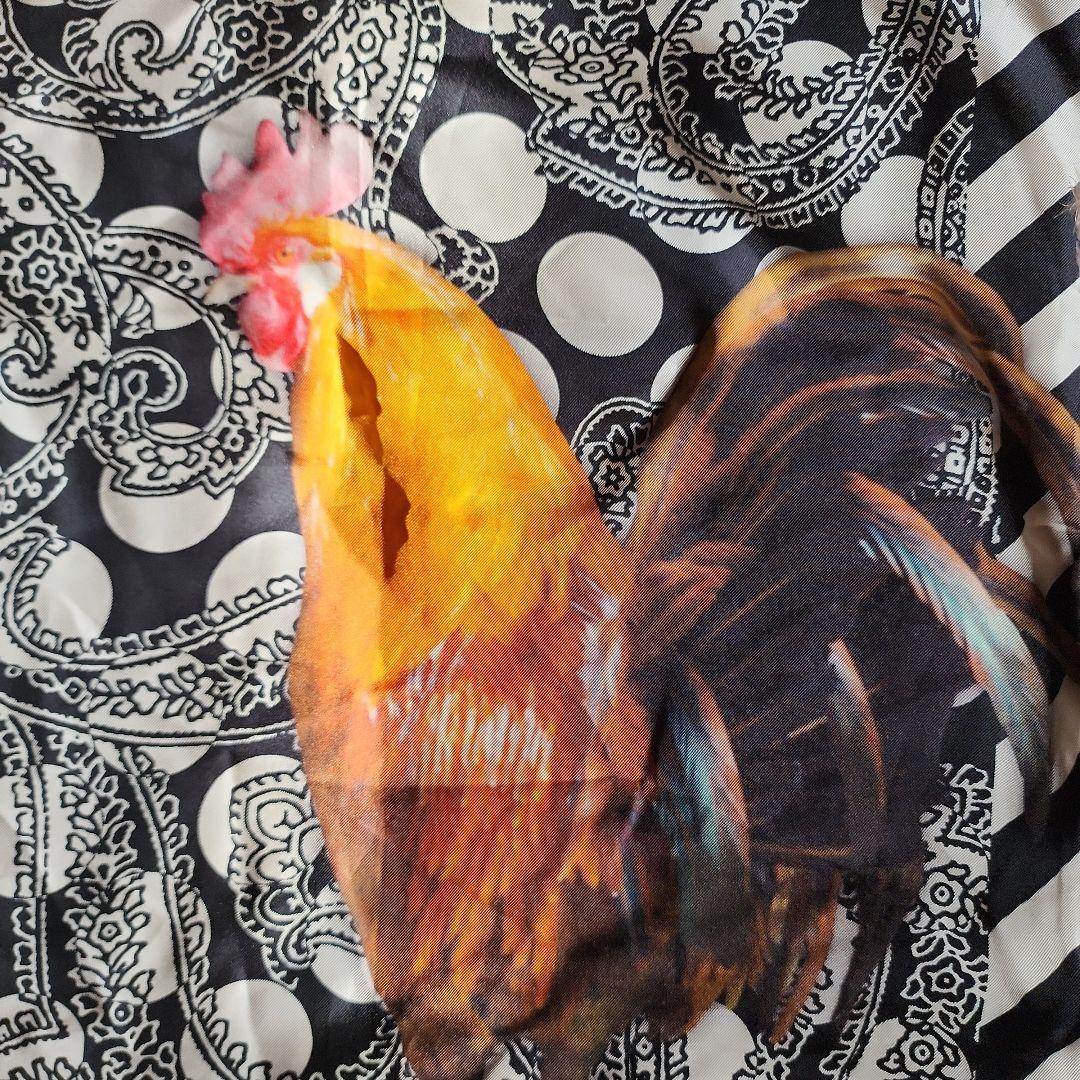 ETRO】 エトロ シルクスカーフ リアルフェザー付 ペイズリー 鳥 ニワトリ