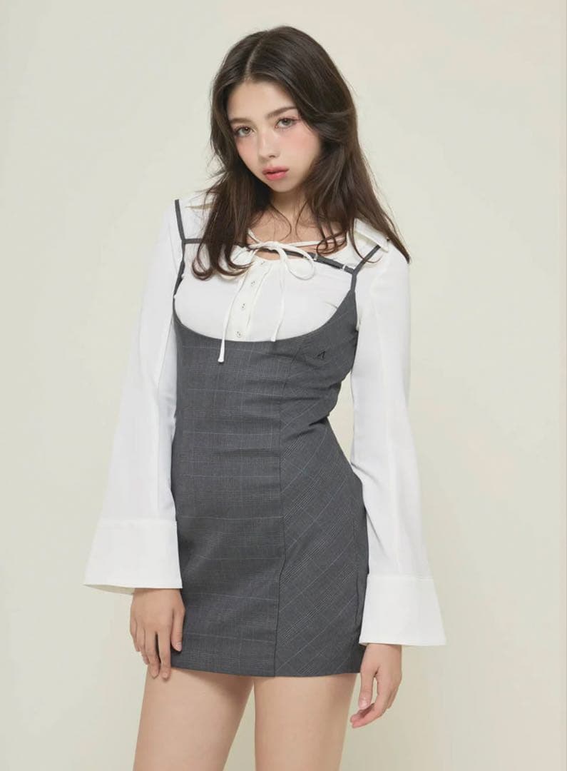 ワンピース andmary Betty layered check dress/ gray ワンピース Andmary Betty layered check dress gray ANDMARY】Betty
