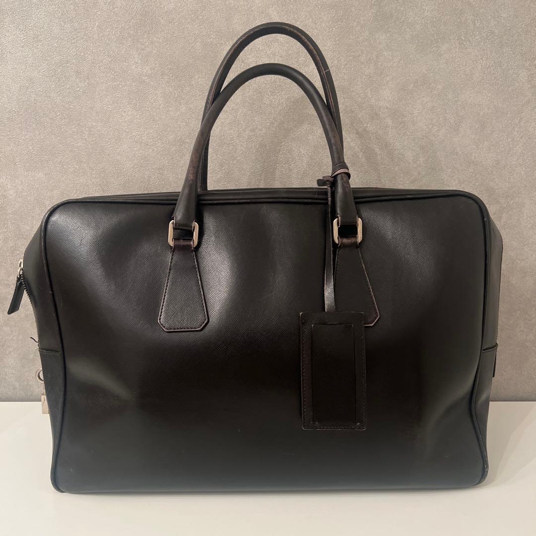 PRADA サフィアーノレザー　ブリーフケース　三角プレート PRADA 三角プレートロゴ ナイロンサフィアーノレザーブリーフケース 黒