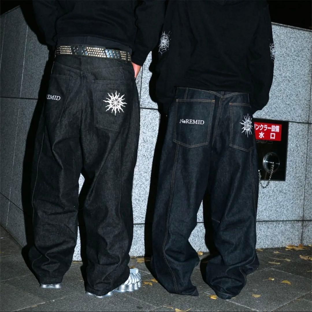 noremidブラック ワイドレッグデニムパンツ