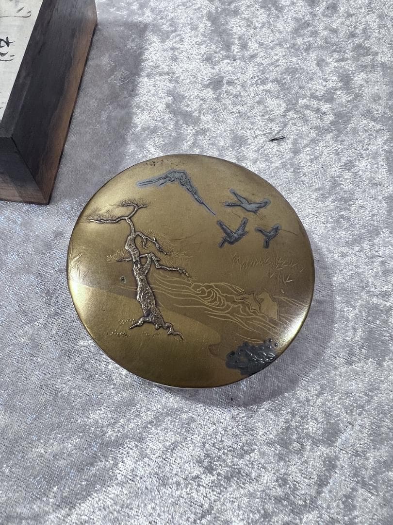 金蒔絵山水紋香箱 江戸期 合せ箱 金銀 富士山 高蒔絵 山と鳥