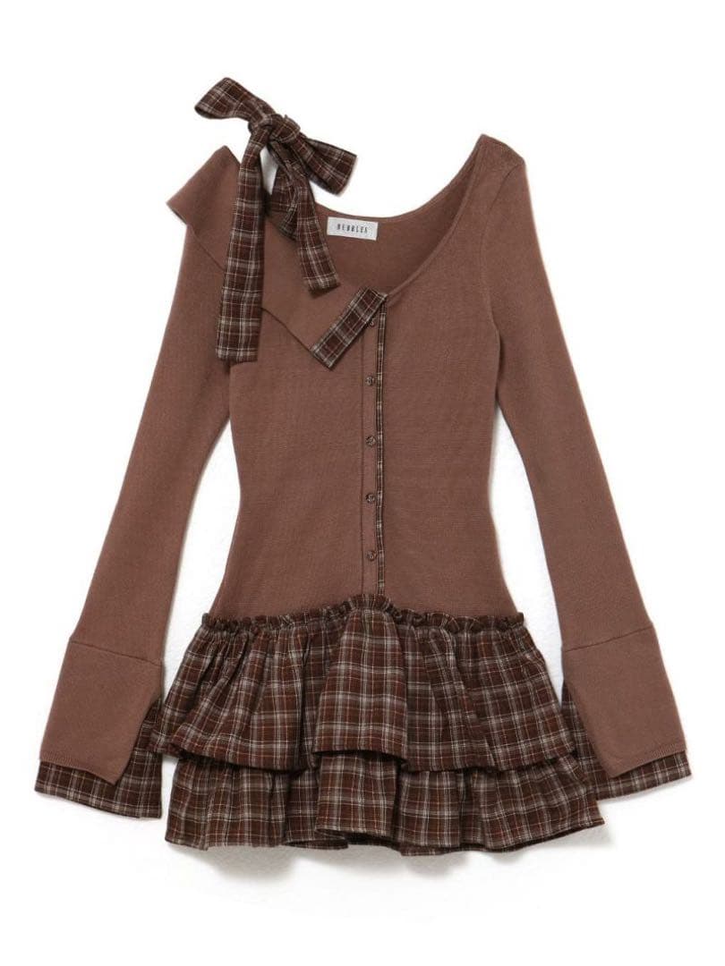 セールファッション - BUBBLESバブルスチェックリボンワンショルワンピース