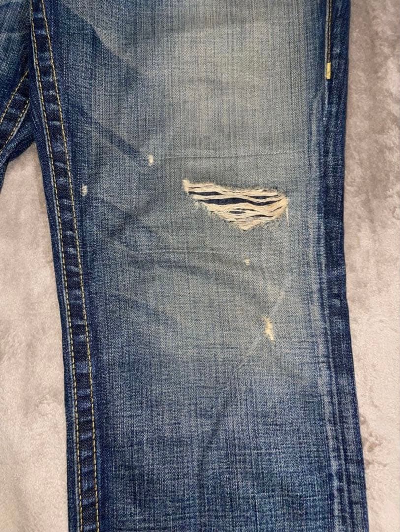 TRUE RELIGION スカルパッチ ブーツカットデニム ダメージ加工 34