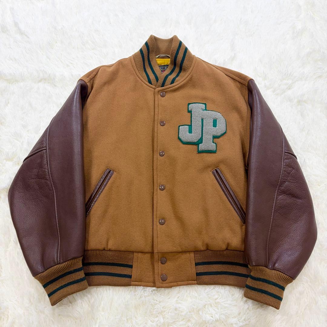 J.PRESS スタジャン 袖レザー ワッペン 裏地キルティング ブラウン L J.PRESS スタジャン 袖レザー ワッペン 裏地キルティング ブラウン L