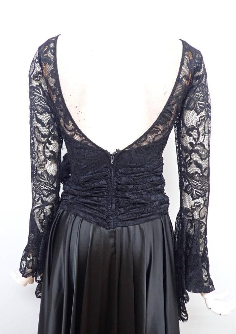 B1582☆美品【タカダンス】M☆黒/レース/スタンダードドレス☆社交