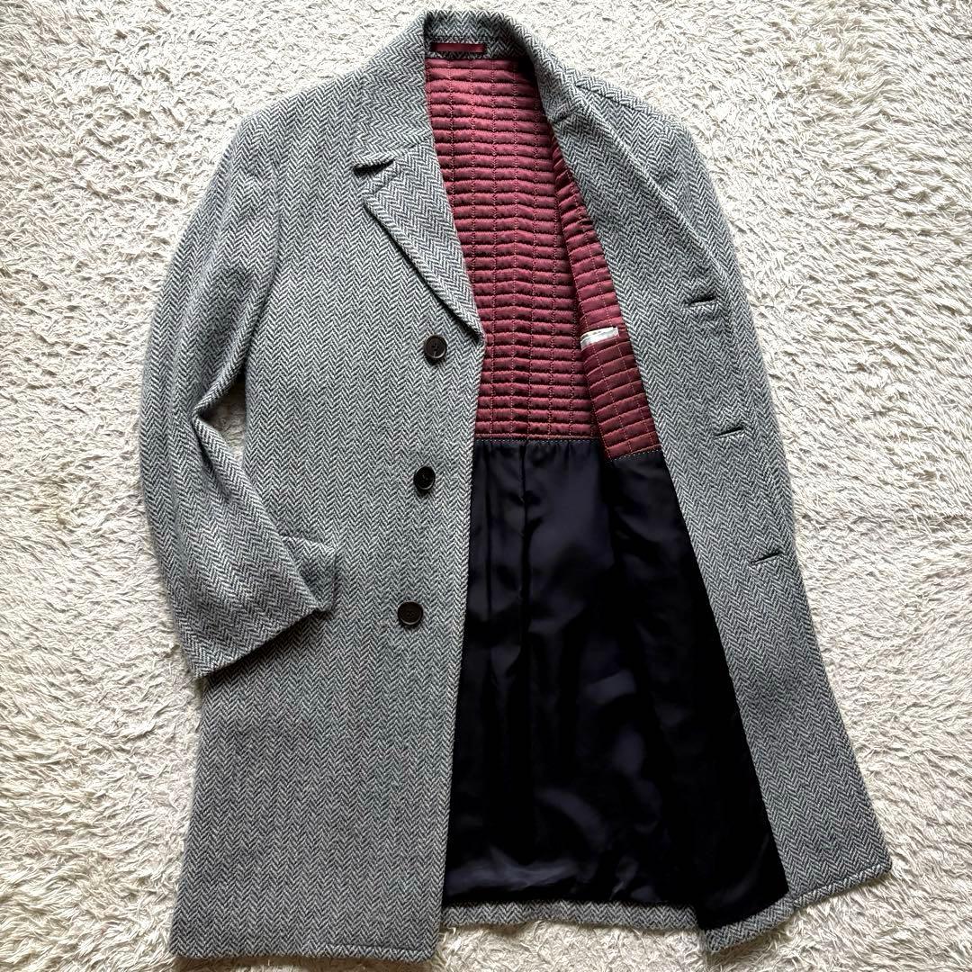 ★ヘリンボーン★ ポールスミス チェスターコート シングル 日本製 グレー ヘリンボーン ウールカシミヤ チェスターコート（ネイビー） ｜ポール