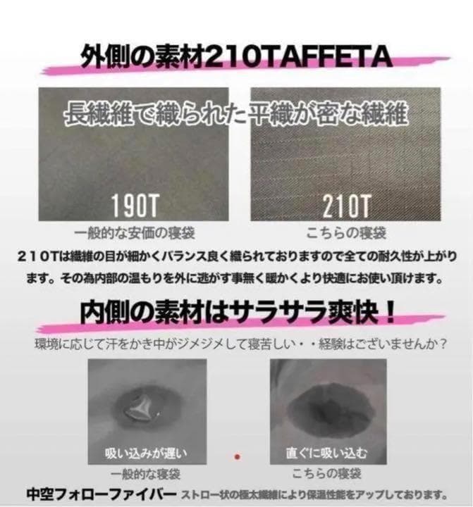 【２個セット】枕付き 寝袋 シュラフ フルスペック 封筒型 -15℃ ブラック