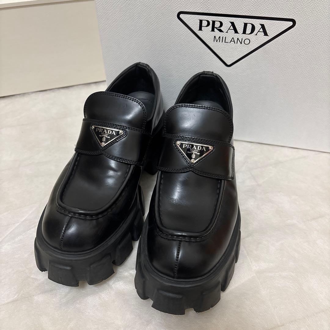 【美品】PRADA プラダ モノリス レザー ローファー プラットフォーム 厚底 PRADA(プラダ) / モノリス/厚底/ローファー/36/ブラック/708 | 中古品