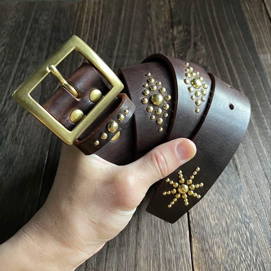 ディッキーズ874専用スタッズベルト ダークブラウン 真鍮 HTC CALEE