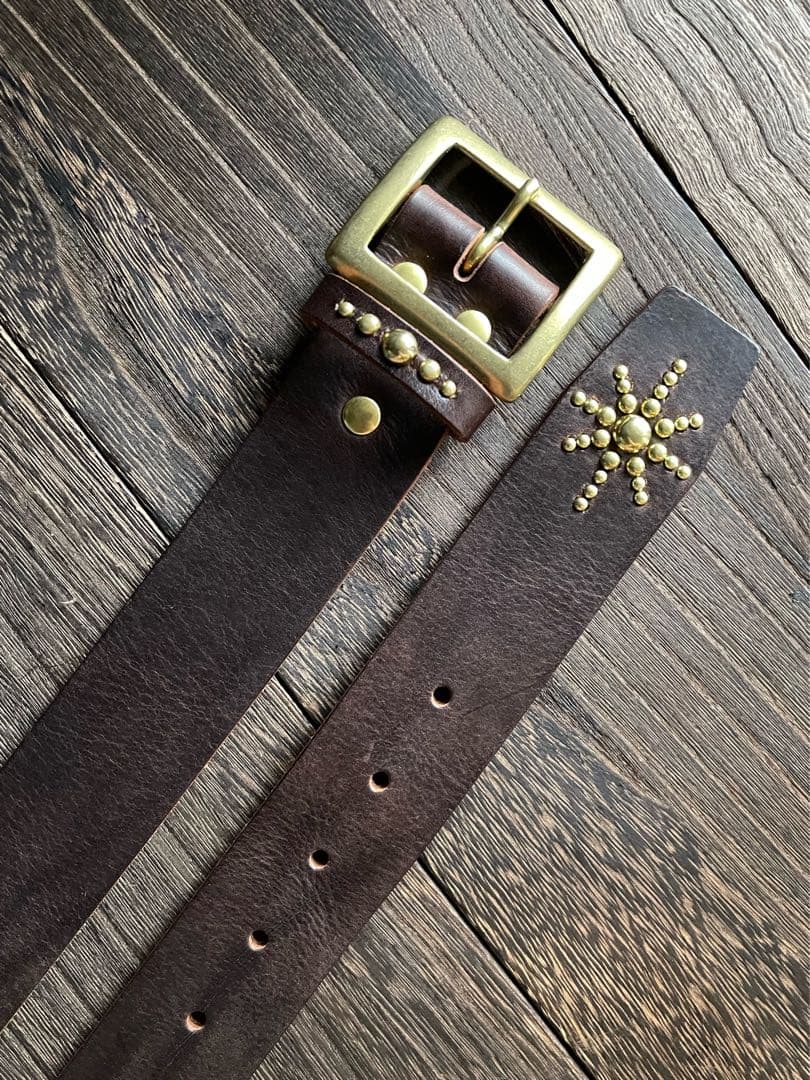 ディッキーズ874専用スタッズベルト ダークブラウン 真鍮 HTC CALEE