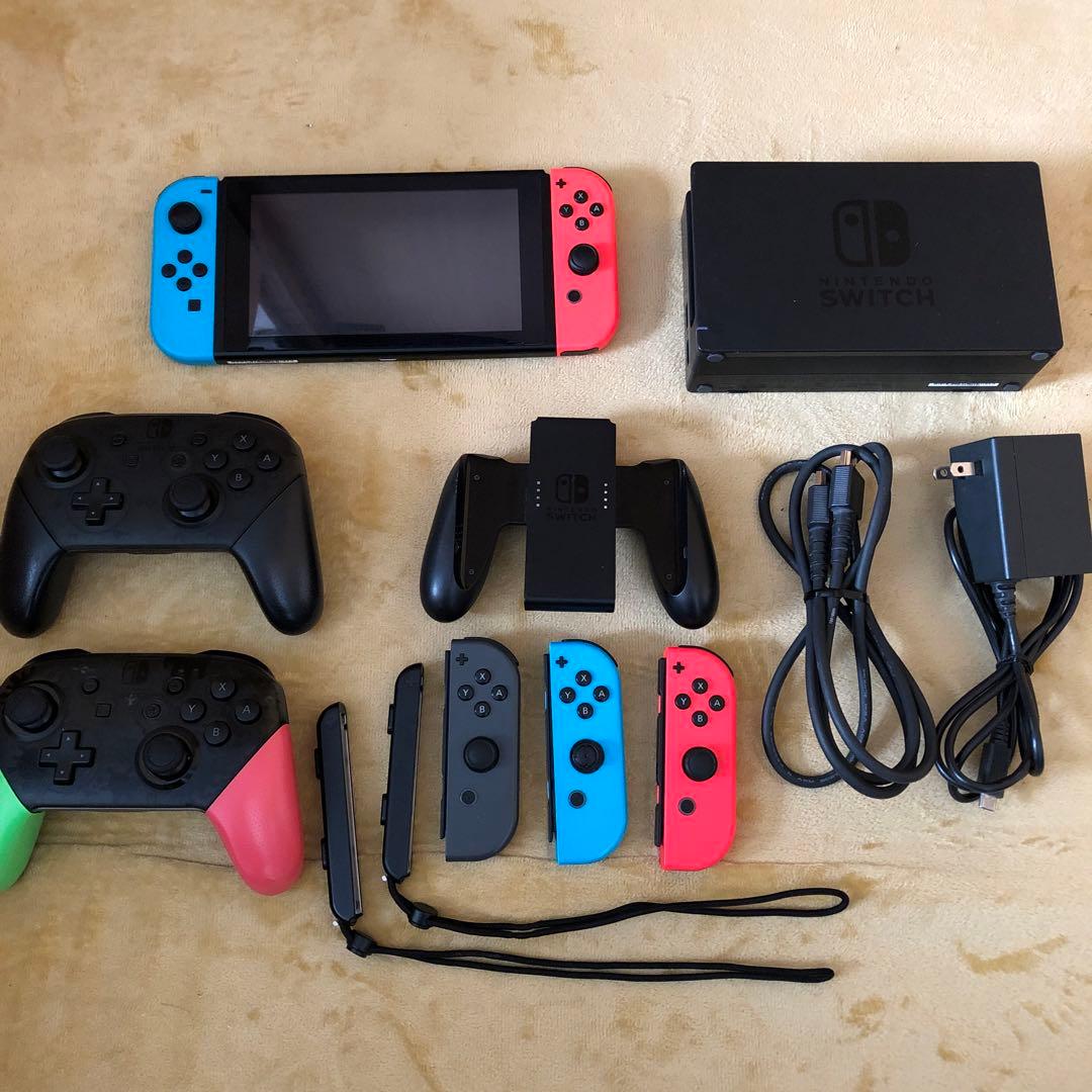 起動確認済Nintendo Switch本体2018年型 純正プロコントローラ付 Nintendo Switch プロコン スイッチ純正 Proコントローラー : ゴマ