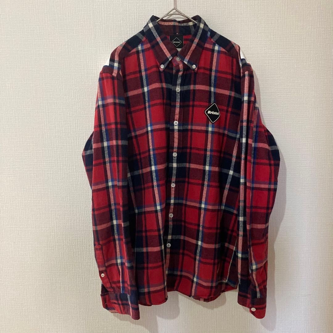 LサイズFCRB 22AWビッグロゴチェックシャツ赤系