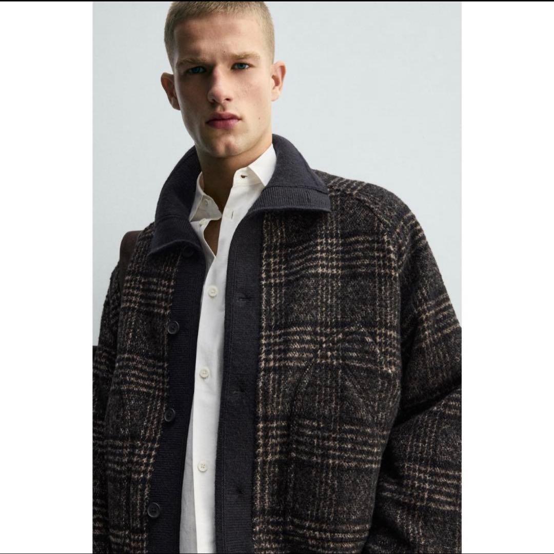 ZARA リブ襟切り替えジャケット チェック Mサイズ - メルカリ