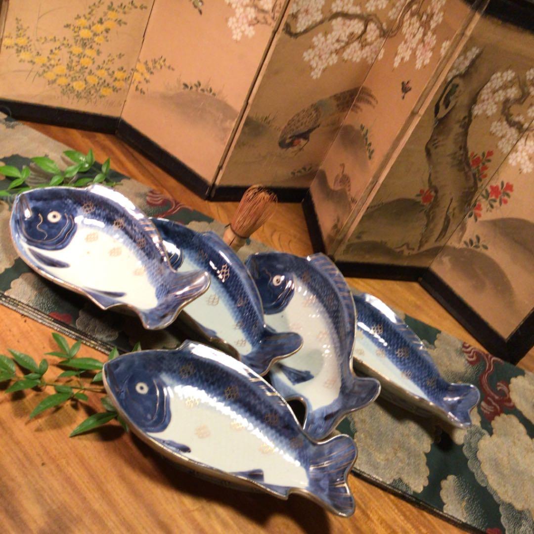 A 378 古伊万里 元禄 染付 金彩 鯛皿 変形魚型皿 1客 - メルカリ