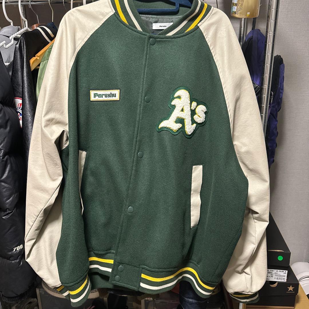 Perushu MLBコラボ オークランド・アスレチックス ダウンジャケット