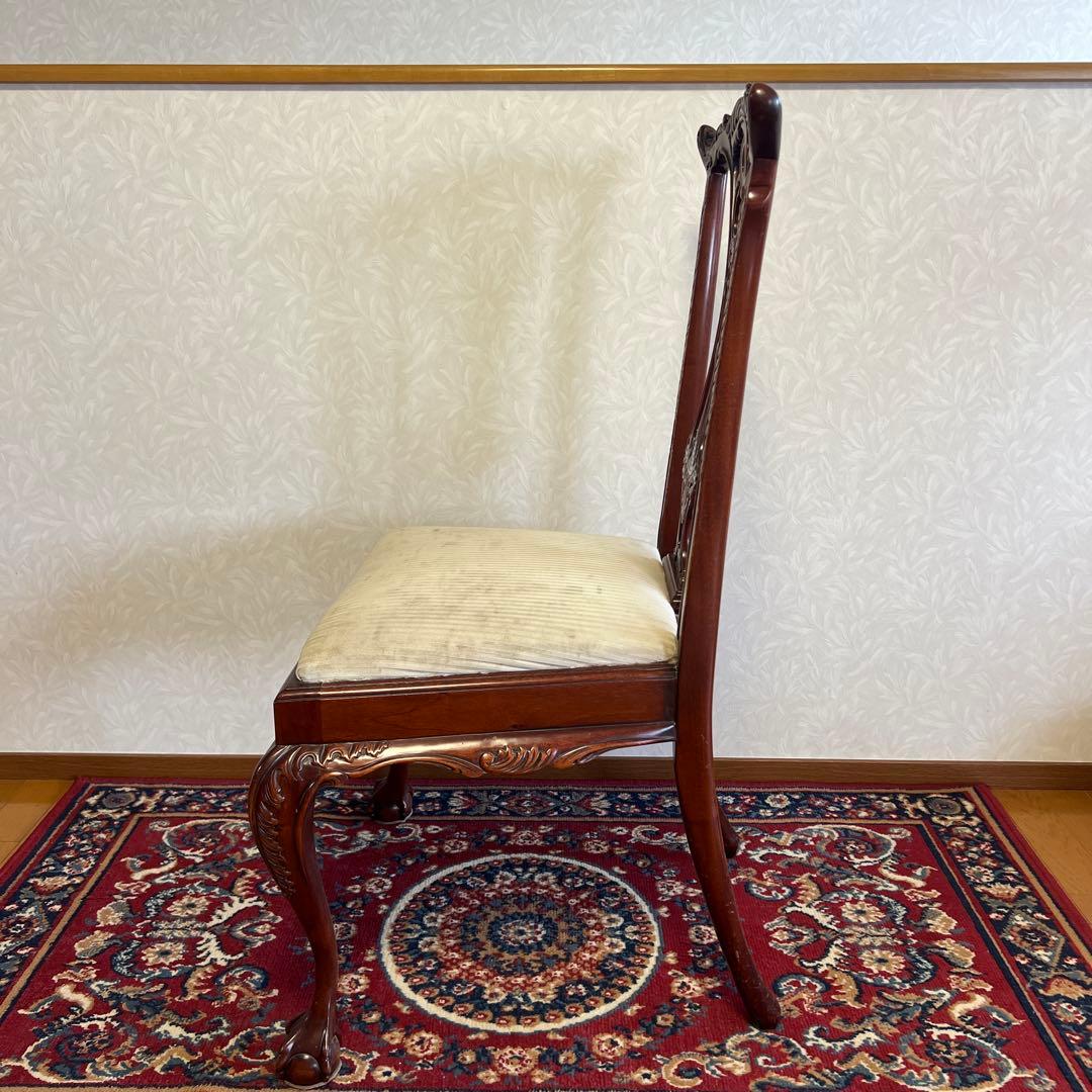 ② アンティーク クイーンアン様式 マホガニー材 ダイニングチェア 猫脚 ②
