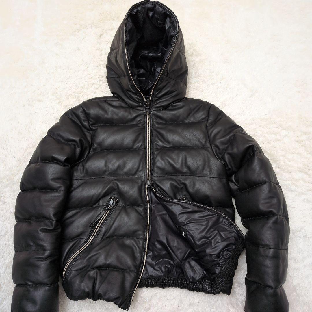 【美品 M相当 近年タグ】デュベティカ　ラムレザー　ダウンジャケット　ブラック デュベティカ DUVETICA ラムレザー切替 ダウンジャケット M ブラック