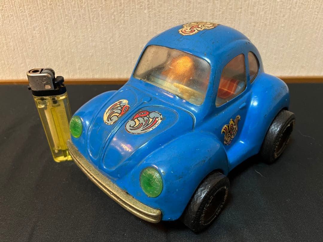 日本製/当時物/レトロ/アサヒ玩具/asahi toy/VW/車/ブリキ/青 ☆1966年アサヒ玩具411ブルーバード 珍品タバコ入れ～ブリキ自動車
