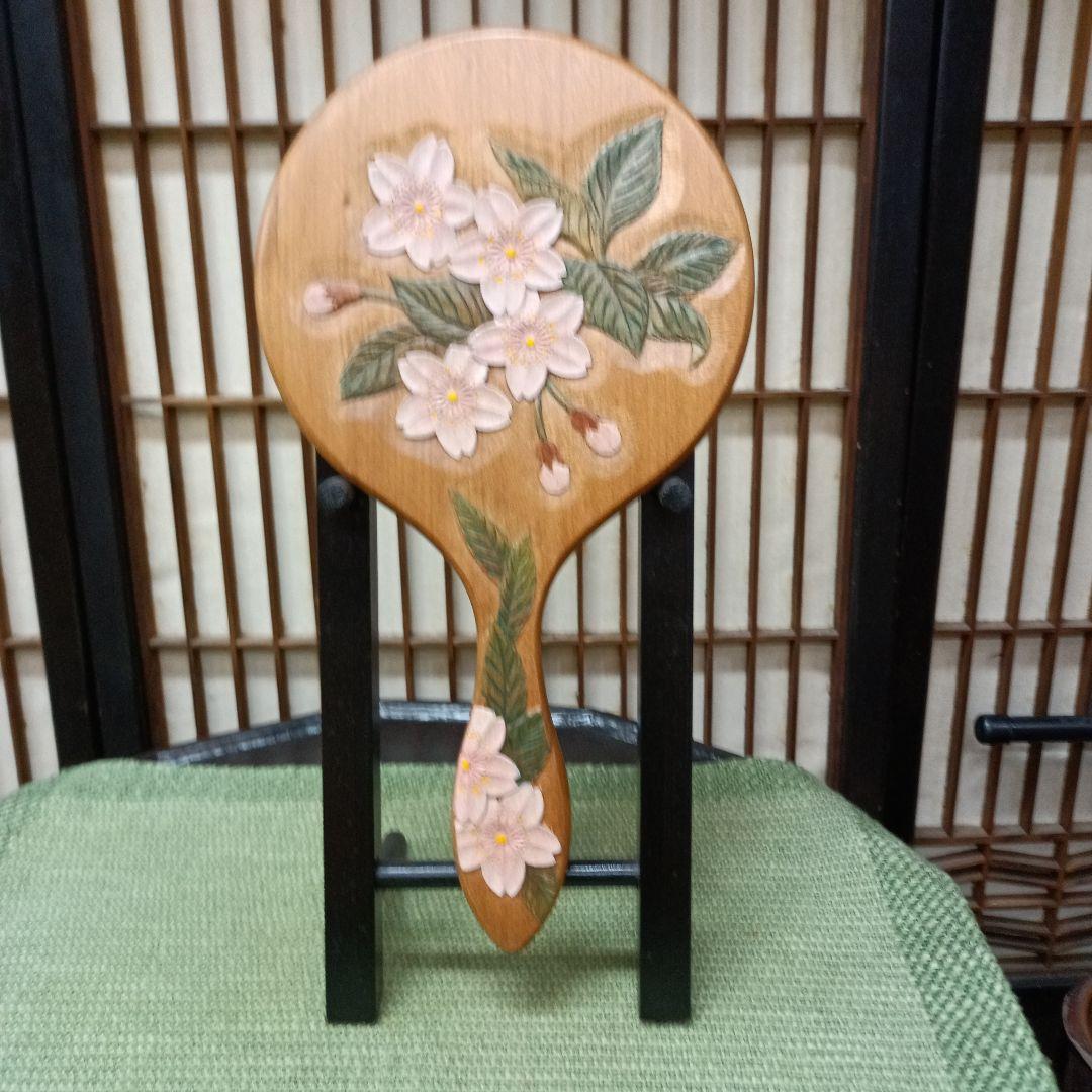 日光彫り丸手鏡白桔梗 注文品 桜手鏡2点