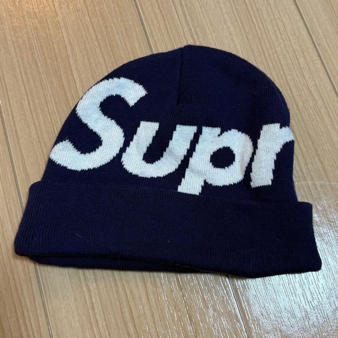 supreme ニット帽 ビーニー ネイビー - メルカリ