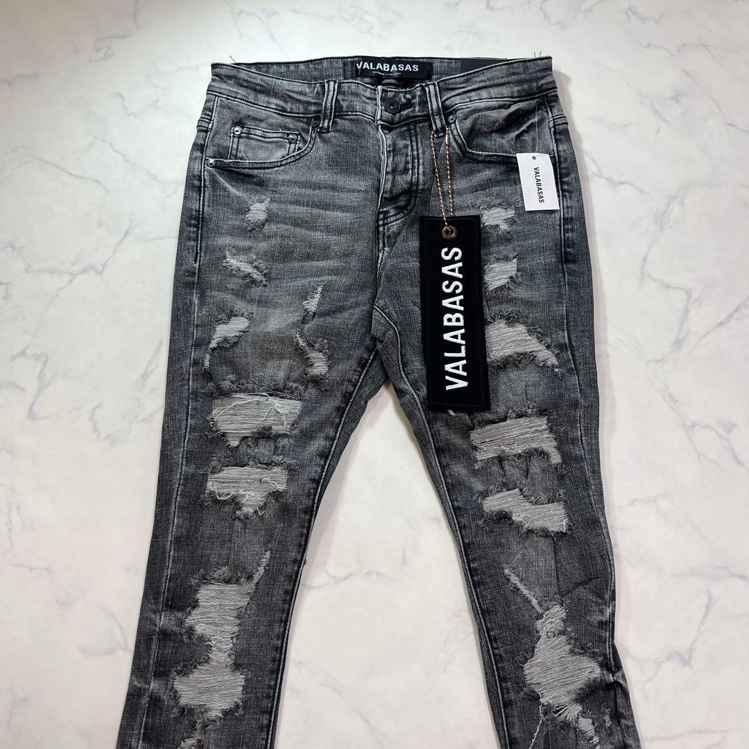 専用 valabasas ハードクラッシュストレッチフレア グレーデニム29