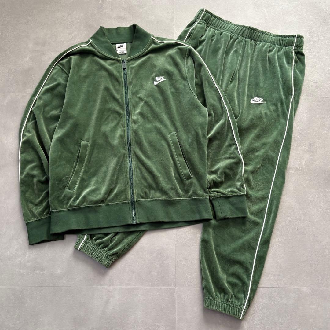 NIKE ベロア ジャージセットアップ スウッシュ刺繍 グリーン 上下 M/L