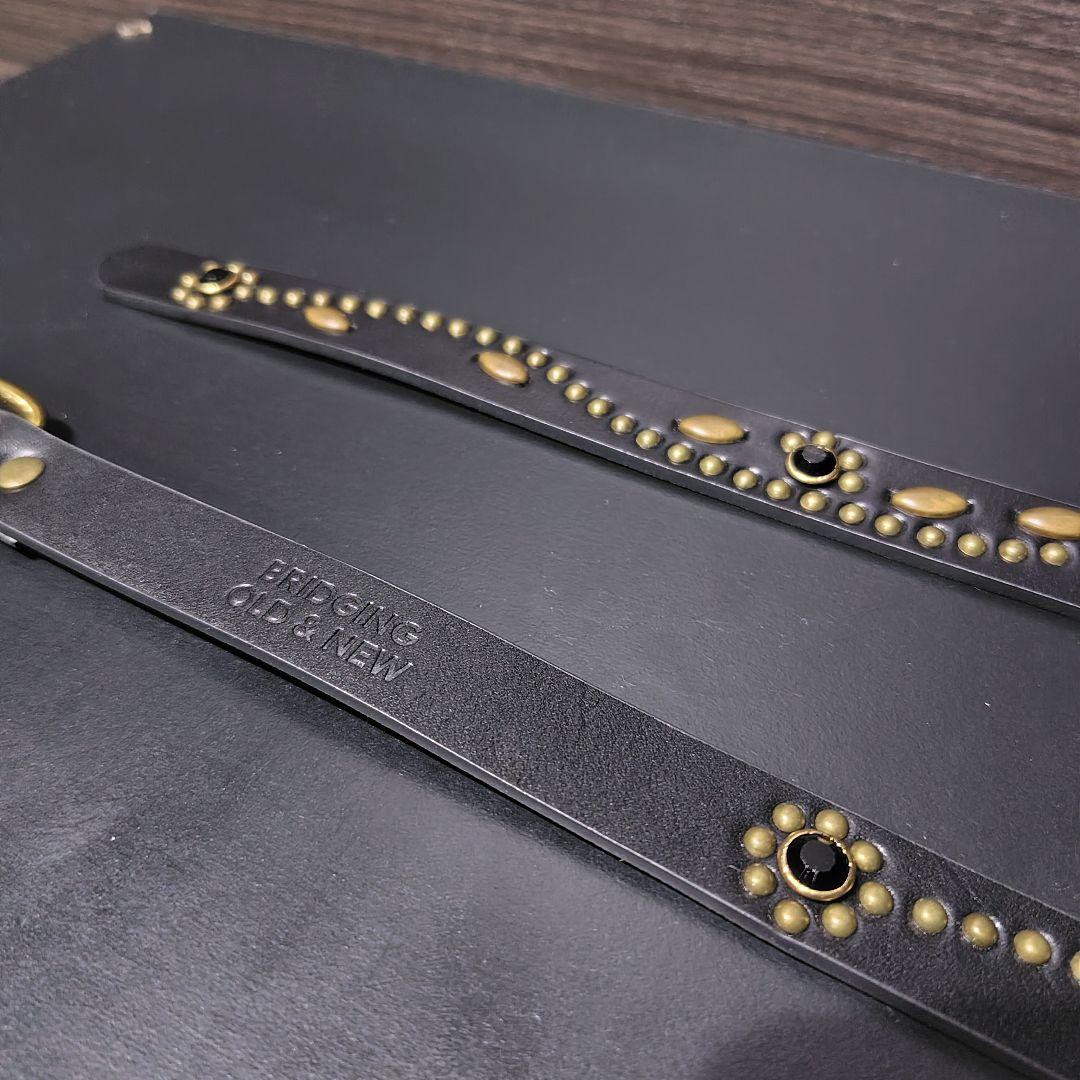 フラワー黒金□本革レザーフルスタッズナローベルト☆アメカジ古着