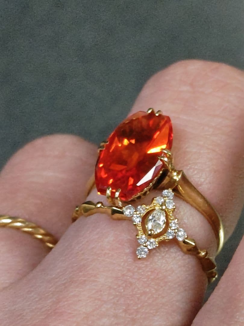 昭和ヴィンテージ✨️K18 合成サファイアリング 10号弱✨️パパラチア