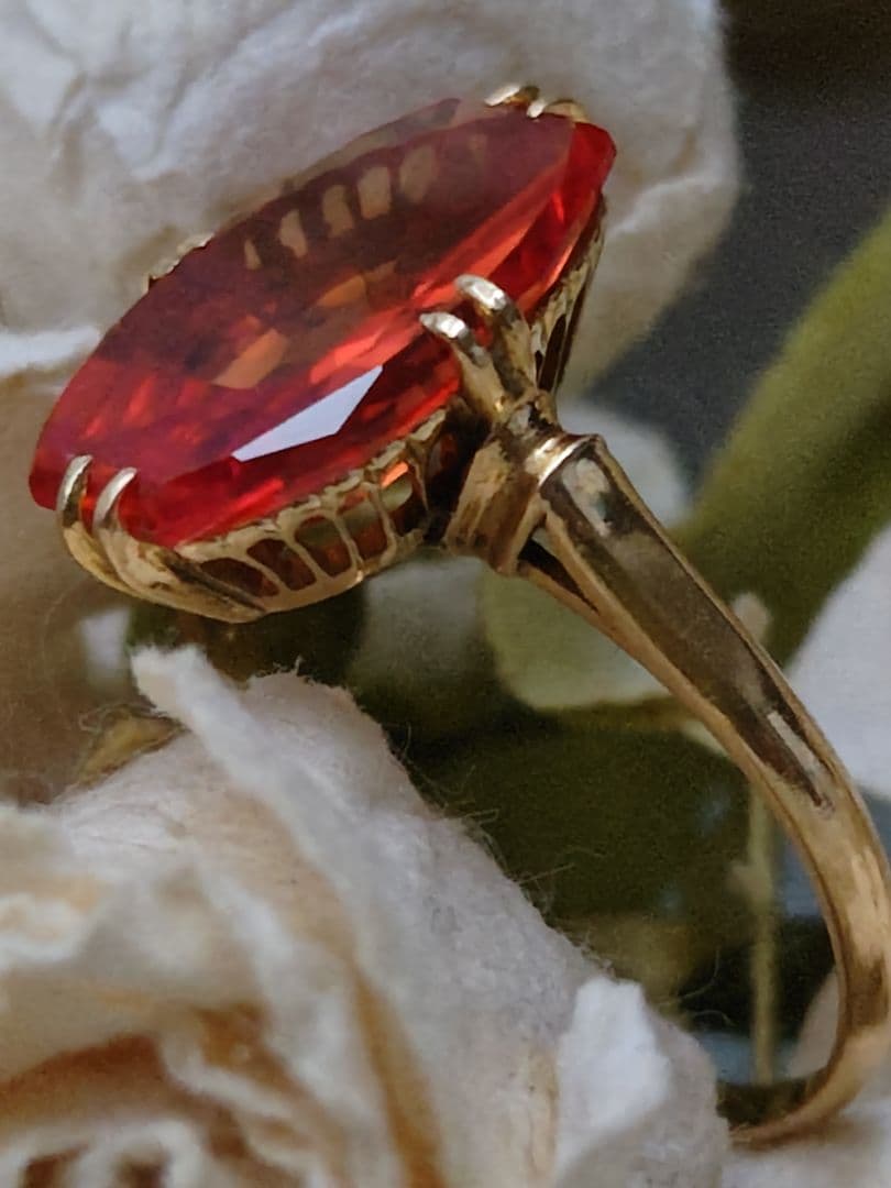 昭和ヴィンテージ✨️K18 合成サファイアリング 10号弱✨️パパラチア