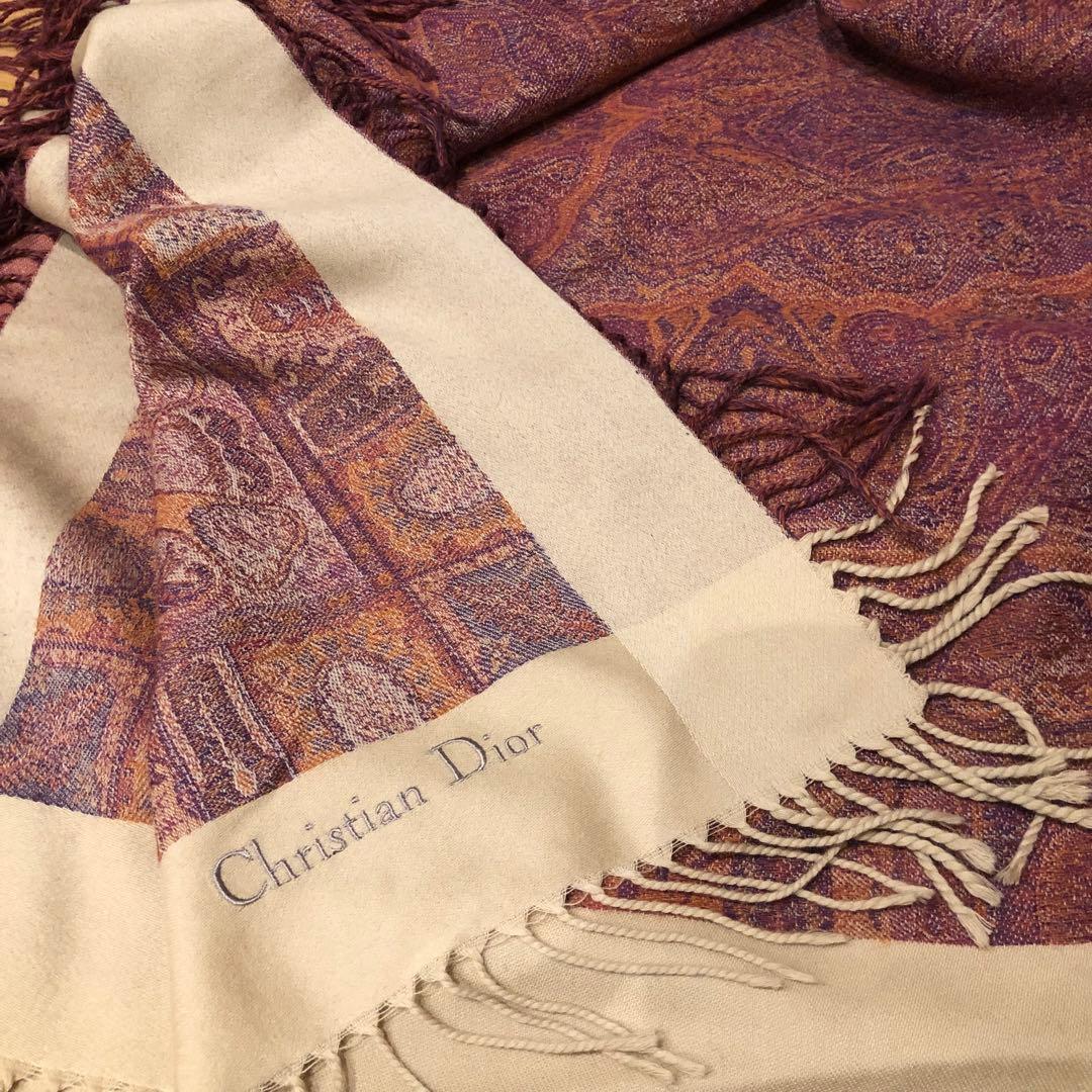 Christian Dior 大判ストール 茶系ペイズリー ヴィンテージ Christian