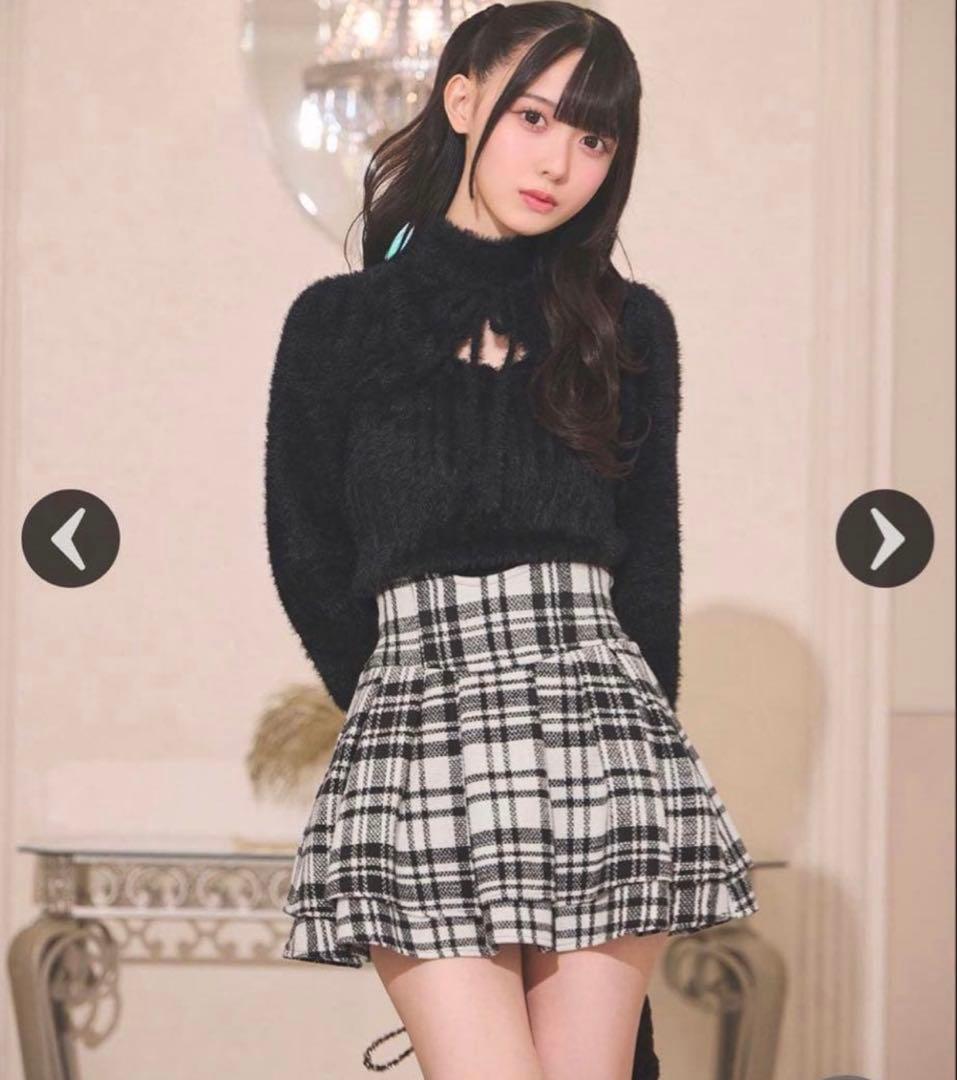 チェック 美脚スカート ミシェルマカロン フレアスカート ブラック