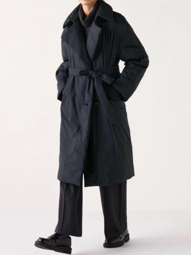 新品】ユニクロ ダウンベルテッドロングコート ブラック L 欧米特別