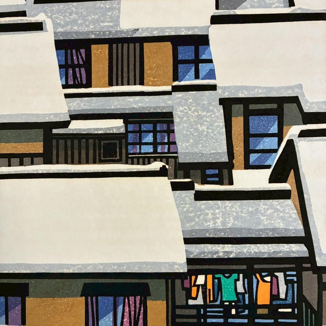 クリフトン・カーフ「雪の屋根」木版画 直筆サイン入 1982年 京都 人気
