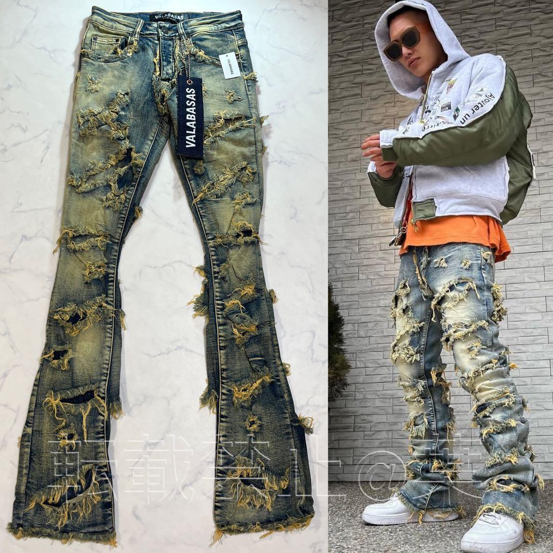 valabasas バラバサス ハードクラッシュスタックフレアデニム 新品 28