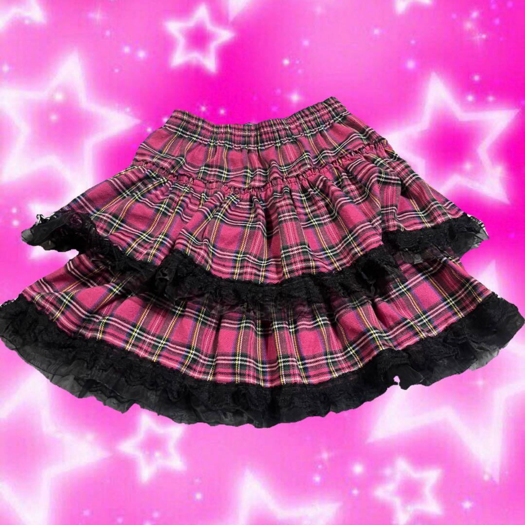 2段フリル チェック ミニスカート ピンク フェアリー パンク - メルカリ