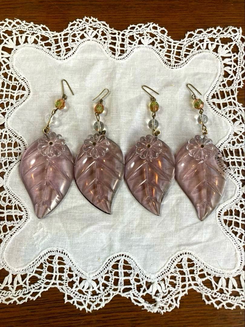 専用）シャンデリアパーツ ピンクウランとウランリーフ1880年 フランス