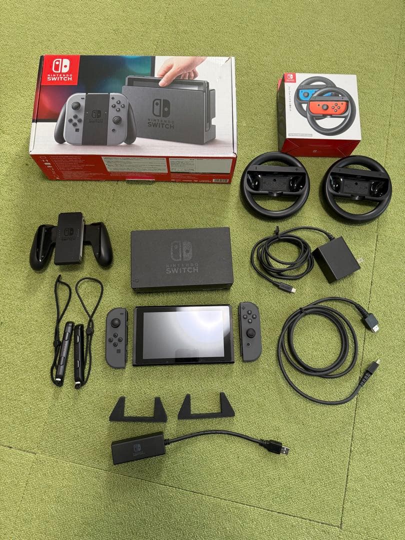 【美品】Nintendo Switch 本体、ハンドルセット、純正LANケーブル Nintendo Switch 有機ELモデル ドックセット ホワイト 有線LAN 純正品