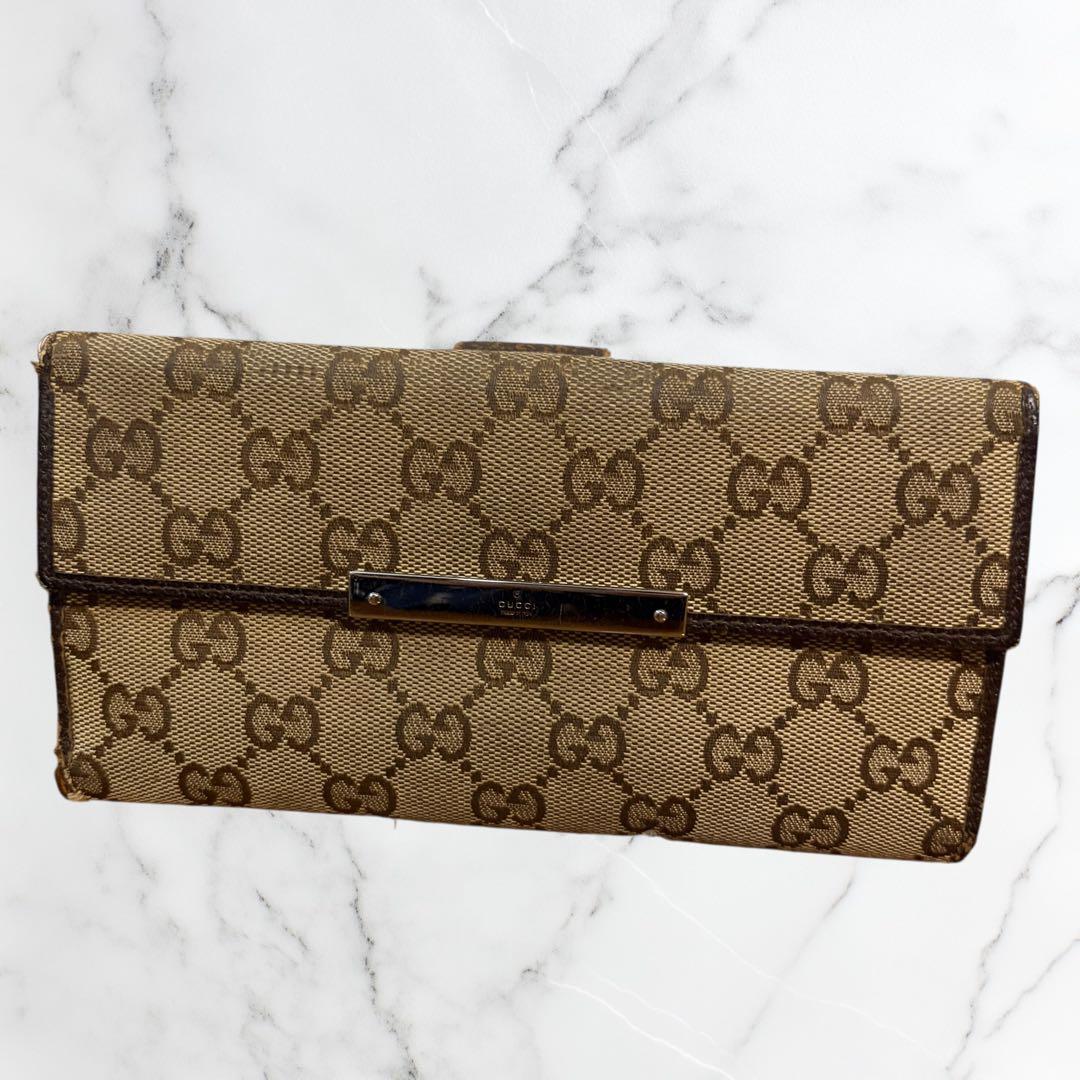 GUCCI 長財布 GGキャンバス 112715 Wホック ブラウン 金具 - メルカリ