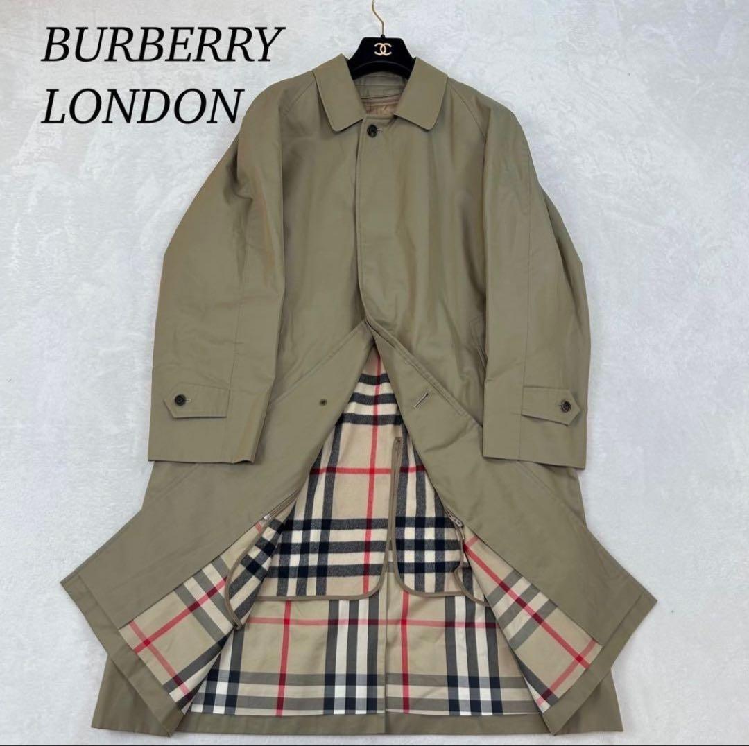 K470 美品 L バーバリー ノバチェック カシミヤ コート カーキ メンズ Burberrys(バーバリーズ) ノヴァチェックライニングトレンチコート