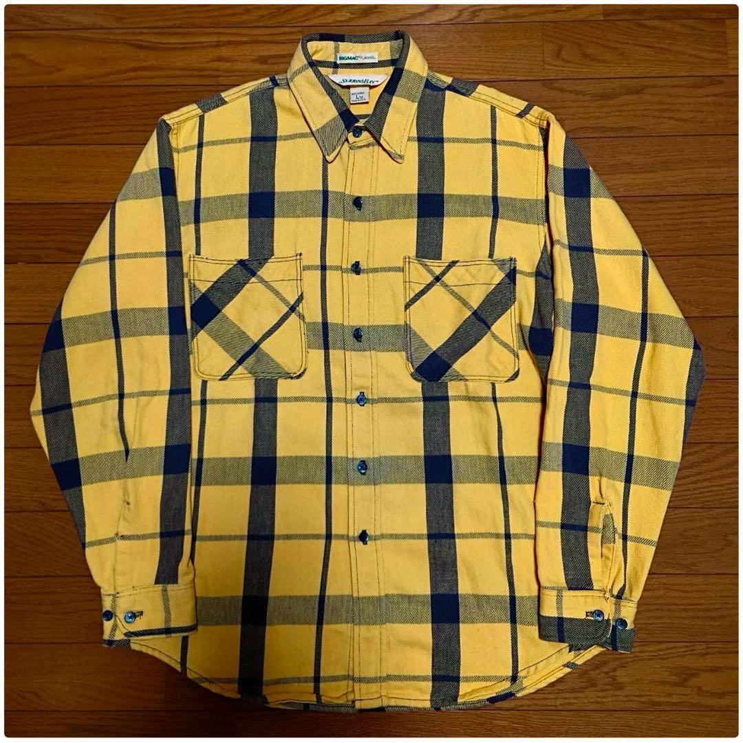 80S セントジョンズベイ×ビッグマック USA製 ヘビーネルシャツ 黄黒 L