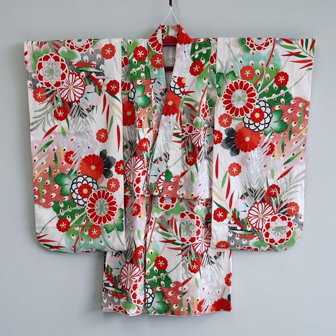 昭和レトロ フルセット 七五三 7歳 女の子 孔雀羽 赤袋帯 簡単半衿