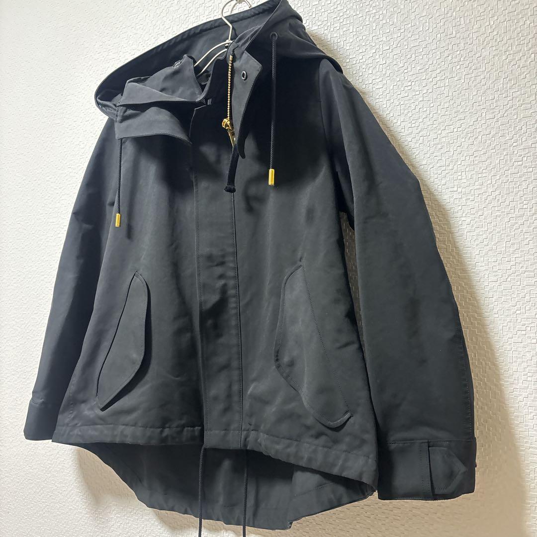 THE RERACS】極美品 黒 ブラック 金 フード付き モッズコート 36