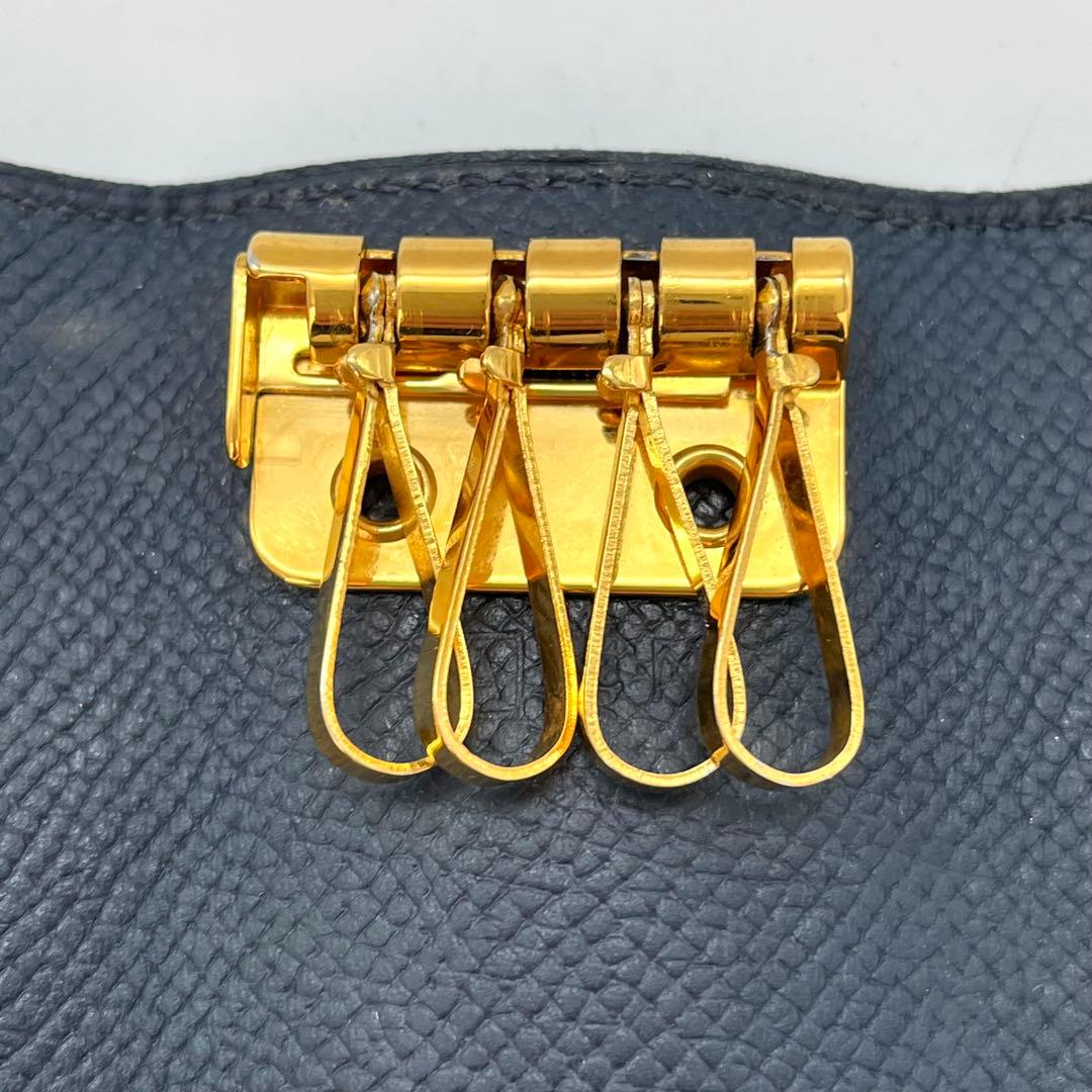 エルメス キーケース 4連フック ネイビー ⬜︎A 金ボタン ヴォーエプソン