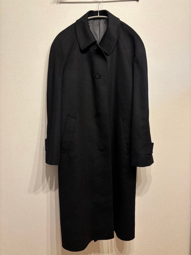 しつけ糸付き カシミヤ100% 黒 ロング 比翼 ミニマル バルマカーン L 極美品 Marupino 高級 カシミヤ100% バルマカーンコート 比翼 紺色