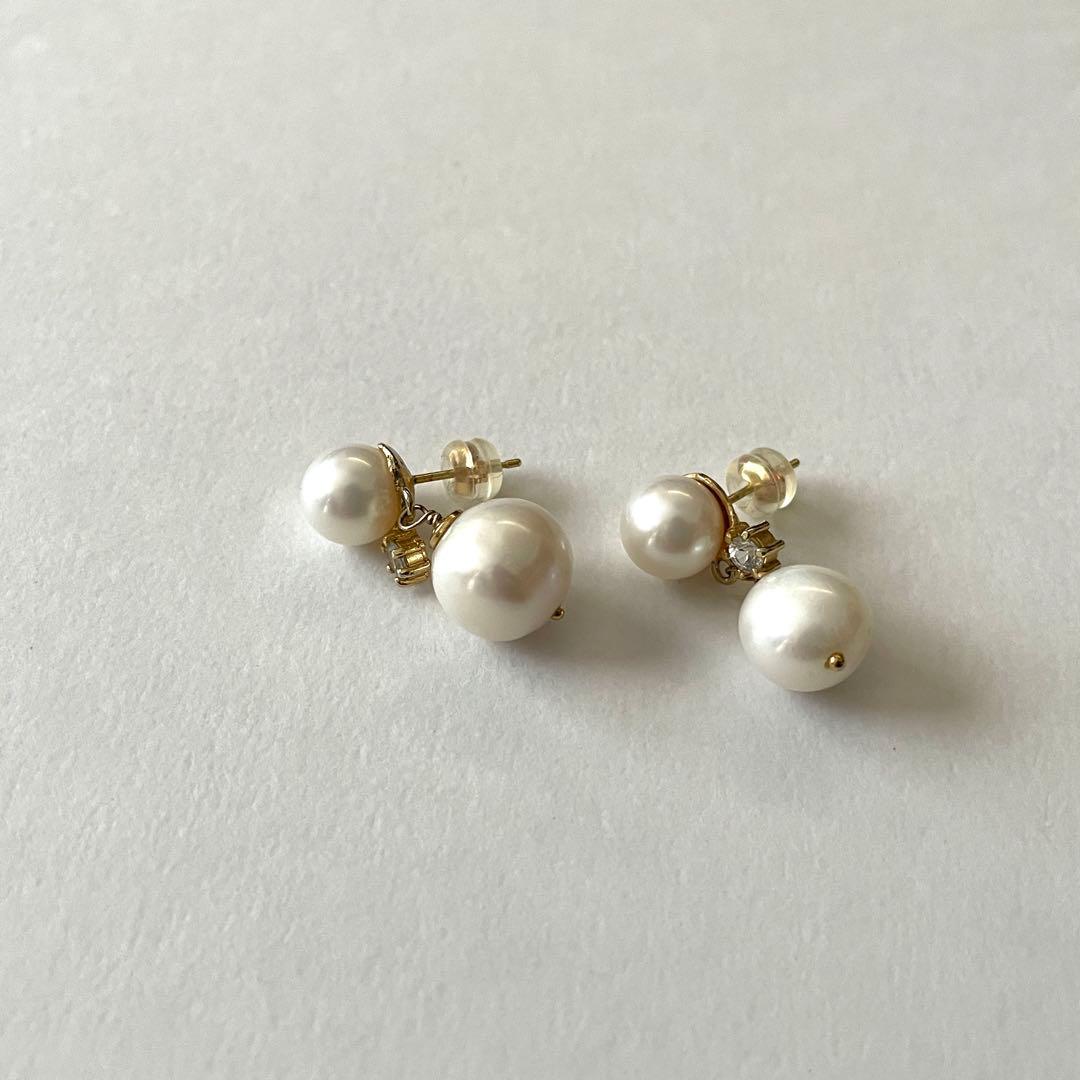 アクセサリー Chang Mee Brigitte K18 Pearl Earrings Brigitte Double Pearl Drop Earrings – GENEVIVE
