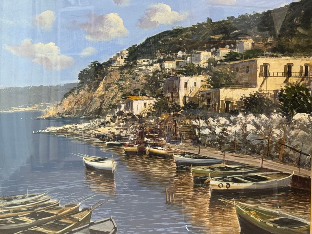 ORIGNIAL Enrico Varriale 夏のアマルフィー港　油彩 大額オンラインショップ / ある港の風景〈大全紙〉